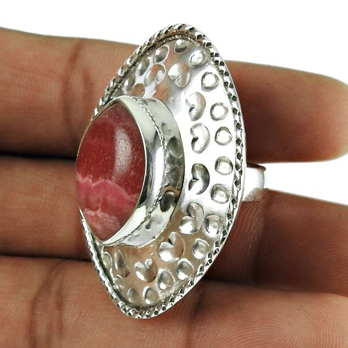 Rhodochrosite Gemstone Party Wear Ring Handmade 925 Sterling Silver Jewellery