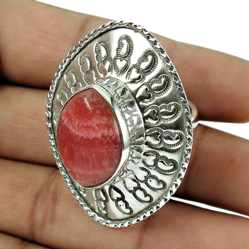Charming Rhodochrosite Gemstone Ring 925 Sterling Silver Vintage Gift Jewellery