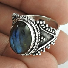 925 Sterling Fine Silver Jewelry Labradorite Gemstone Ring Size 8 E49