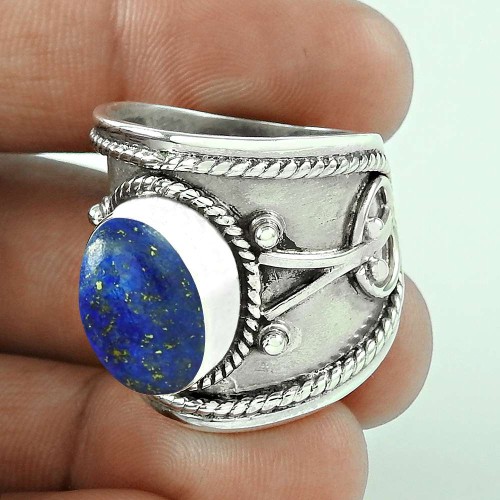 Love Circle Lapis Gemstone 925 Sterling Silver Ring