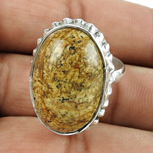 Possessing Good Fortune 925 Sterling Silver Picture Jasper Gemstone Ring Traditional Jewellery