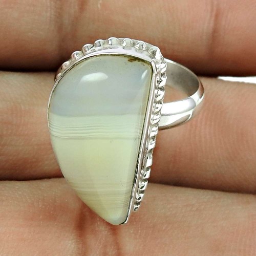 Personable 925 Sterling Silver Botswana Agate Gemstone Ring Jewellery
