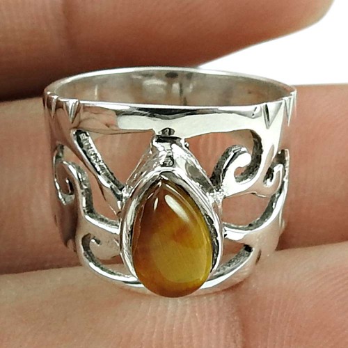 Pretty Tiger Eye Gemstone Ring 925 Sterling Silver Jewellery Mayorista