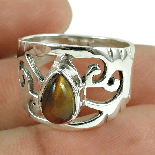 Lovely Tiger Eye Gemstone Sterling Silver Ring 925 Jewellery Supplier