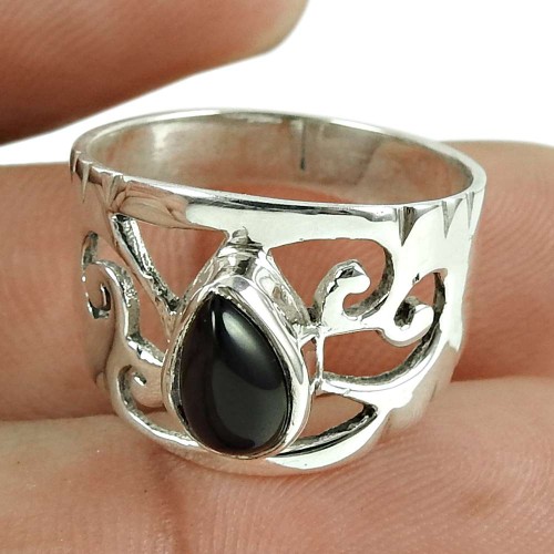 Sightly Black Onyx Gemstone Indian Sterling Silver Ring 925 Jewellery