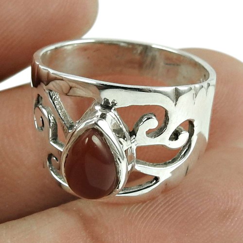 Perfect Red Onyx Gemstone 925 Sterling Silver Ring Vintage Jewellery