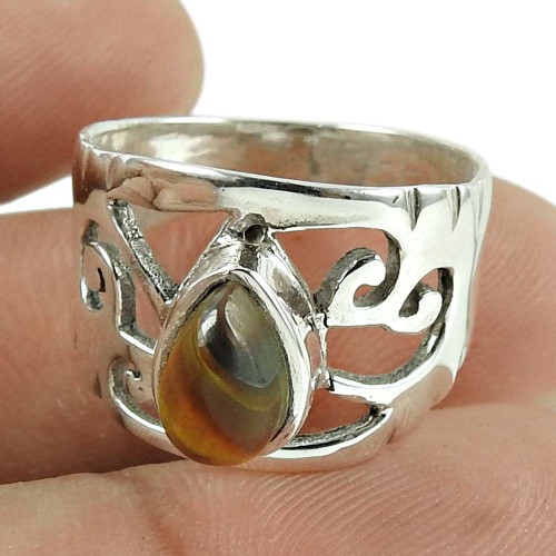 Seemly Tiger Eye Gemstone Ring Handmade 925 Sterling Silver Jewellery