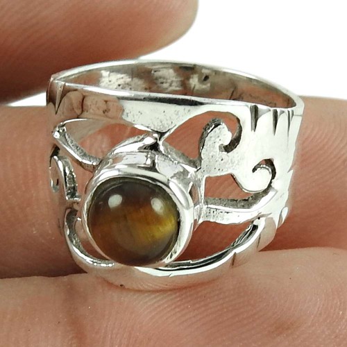 Lovely Tiger Eye Gemstone Ring 925 Sterling Silver Jewellery Proveedor