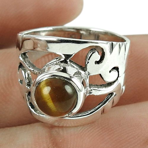 Classic Tiger Eye Gemstone 925 Sterling Silver Ring Ethnic Jewellery