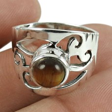 Vintage Gift Tiger Eye Gemstone Ring 925 Sterling Silver Jewellery