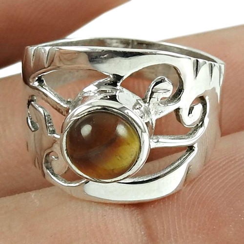 Beautiful Tiger Eye Gemstone 925 Sterling Silver Ring Handmade Jewellery
