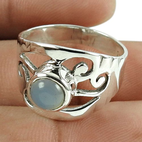 Scenic Chalcedony Gemstone 925 Sterling Silver Ring Jewellery