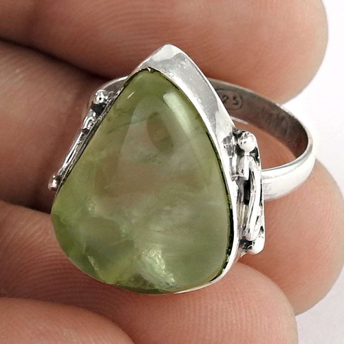 925 Sterling Silver Jewellery Charming Prehnite Gemstone Ring