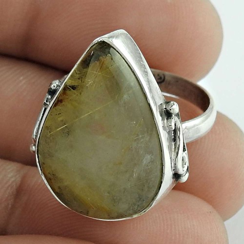 925 Sterling Silver Vintage Jewellery Beautiful Golden Rutile Gemstone Ring