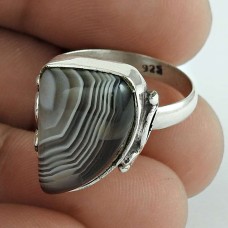 925 Sterling Silver Fashion Jewellery Beautiful Botswana Agate Gemstone Ring