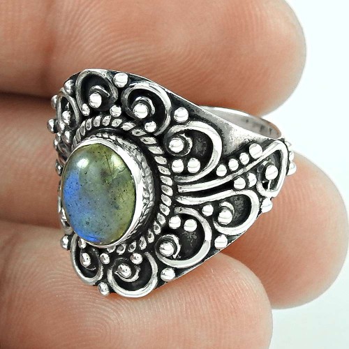 Small Design ! Labradorite Gemstone 925 Sterling Silver Ring Wholesale Price