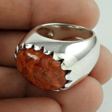 Stunning Taiwan Coral Gemstone Sterling Silver Ring Jewellery