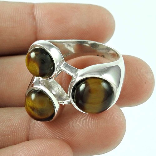 Trendy Tiger Eye Gemstone 925 Sterling Silver Ring Jewellery