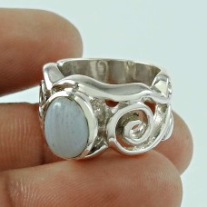 925 Sterling Silver Gemstone Jewellery Trendy Blue Lace Agate Gemstone Ring Wholesaler