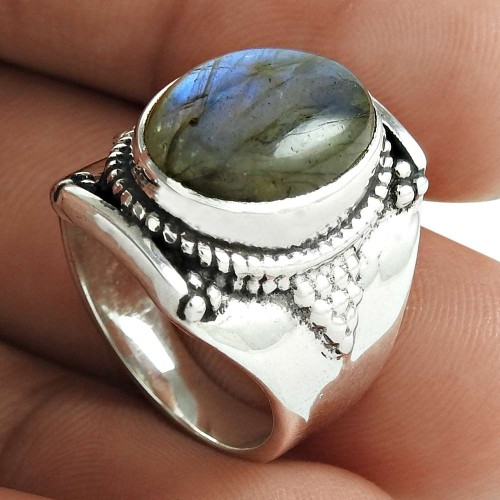 Lovely 925 Sterling Silver Labradorite Gemstone Ring Vintage Jewelry Manufacturer