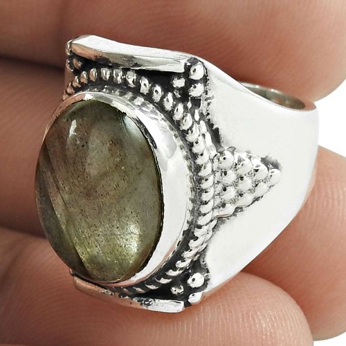 Beautiful 925 Sterling Silver Labradorite Gemstone Ring Traditional Jewelry