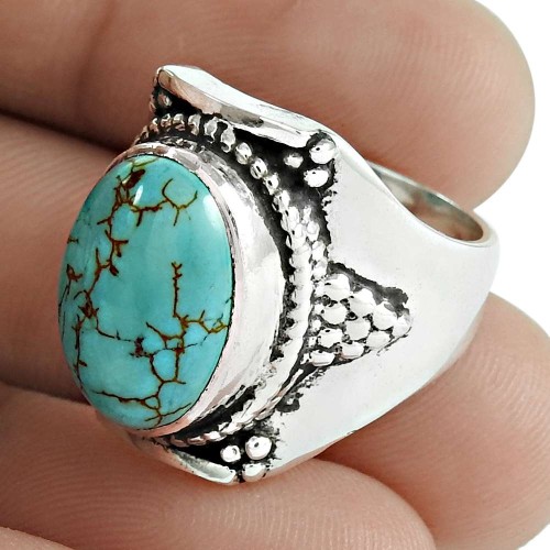 Scenic 925 Sterling Silver Turquoise Gemstone Ring Jewelry