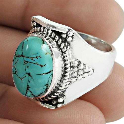 Graceful 925 Sterling Silver Turquoise Gemstone Ring Jewelry