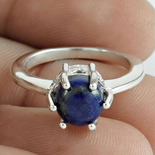 Pretty Lapis Gemstone 925 Sterling Silver Ring Jewelry