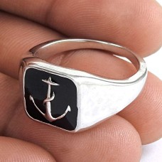Sightly 925 Sterling Silver Black Inlay Thor Hammer Ring Vintage Jewelry