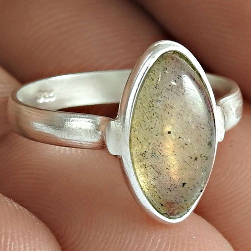 Dainty Labradorite Gemstone 925 Sterling Silver Ring Vintage Jewelry