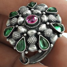 Party Wear Ring 925 Sterling Silver Ruby Green Onyx Gemstone Ethnic Jewelry