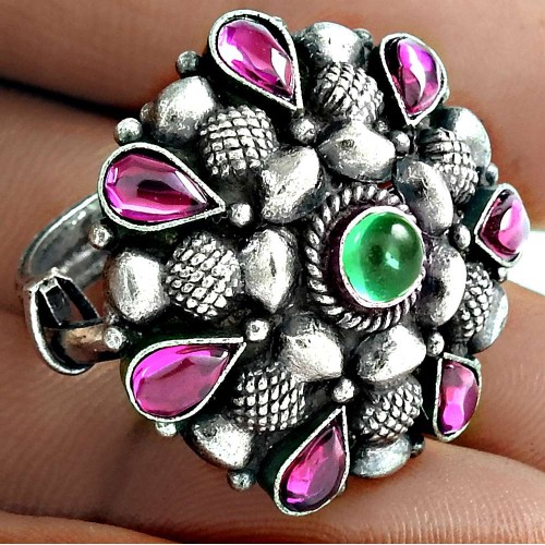 Beautiful Ruby Green Onyx Gemstone Ring 925 Sterling Silver Antique Jewelry