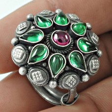 Ruby Green Onyx Gemstone Ring Oxidized Sterling Silver Handmade Jewelry