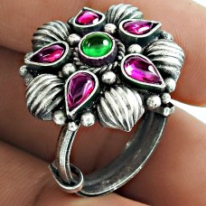 Daily Wear 925 Sterling Silver Ruby Green Onyx Gemstone Ring Traditional Jewelry