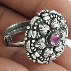 Pretty 925 Sterling Silver Ruby Gemstone Ring Antique Jewelry