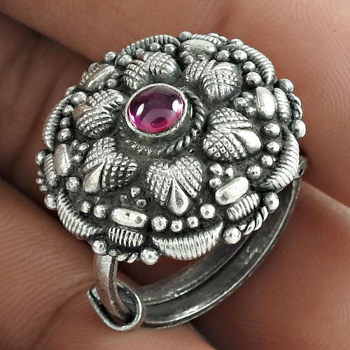 Beautiful 925 Sterling Silver Ruby Gemstone Ring Antique Look Jewelry