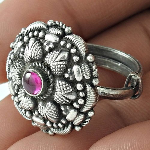 Rare 925 Sterling Silver Ruby Gemstone Ring Ethnic Jewelry