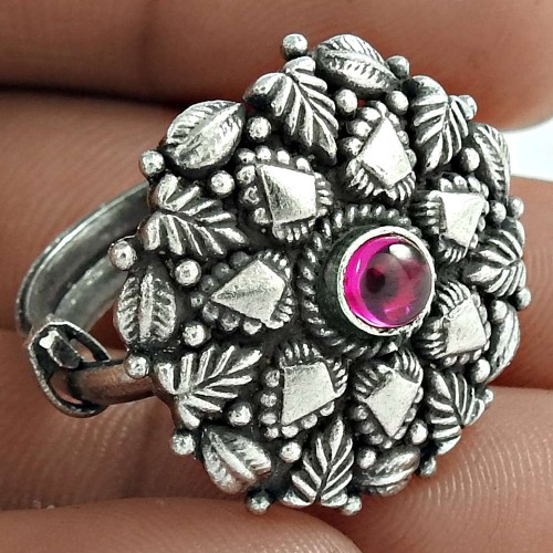Oxidized 925 Sterling Silver Ruby Gemstone Designer Ring Traditional Jewelry