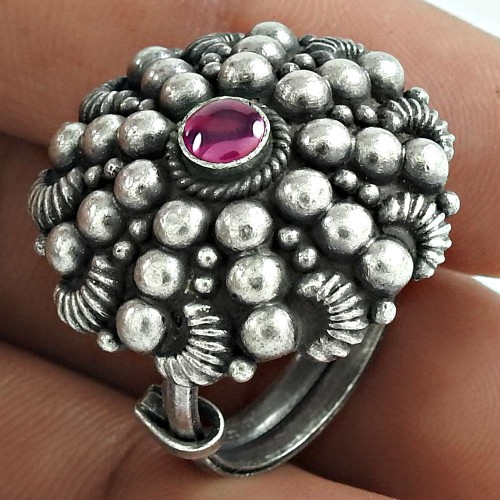 Lovely 925 Sterling Silver Ruby Gemstone Ring Vintage Look Antique Jewelry