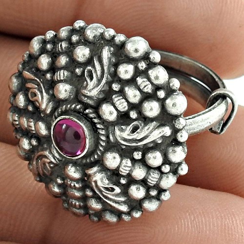 Lustrous 925 Sterling Silver Ruby Gemstone Ring Ethnic Antique Jewelry