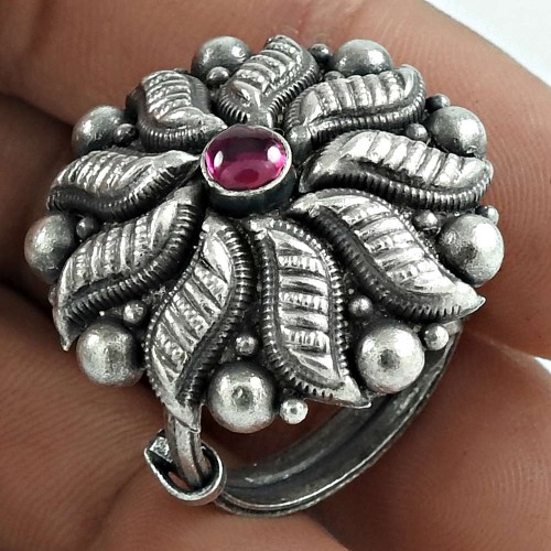 Oxidized 925 Sterling Silver Ruby Gemstone Designer Ring Traditional Wear Jewelry