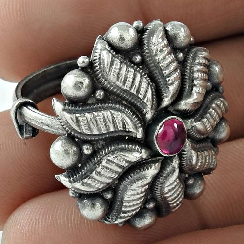 Party Wear 925 Sterling Silver Ruby Gemstone Ring Ethnic Jewelry