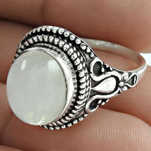 Lustrous 925 Sterling Silver Rainbow Moonstone Ring Ethnic Jewellery