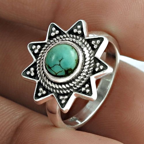 Rare 925 Sterling Silver Turquoise Gemstone Ring Vintage Jewellery
