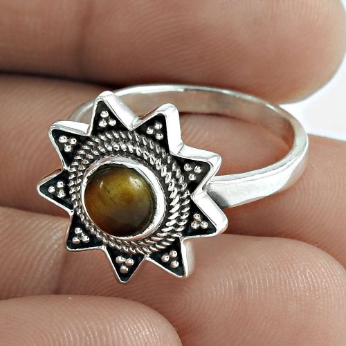 Designer 925 Sterling Silver Tiger Eye Gemstone Ring Traditional Jewelry
