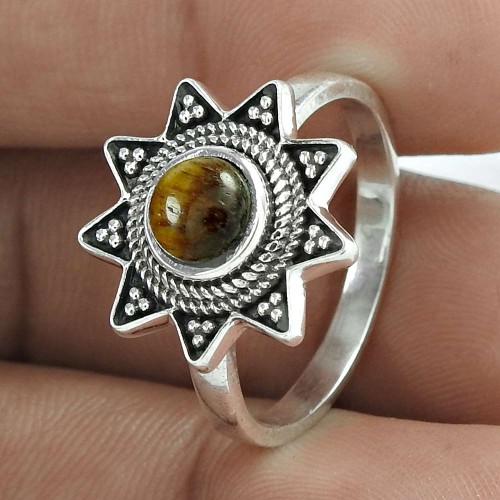 Party Wear 925 Sterling Silver Tiger Eye Gemstone Ring Ethnic Jewelry