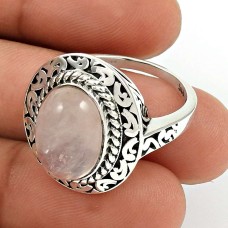 Rose Quartz Gemstone Ring 925 Sterling Silver Women Gift Jewelry PH35