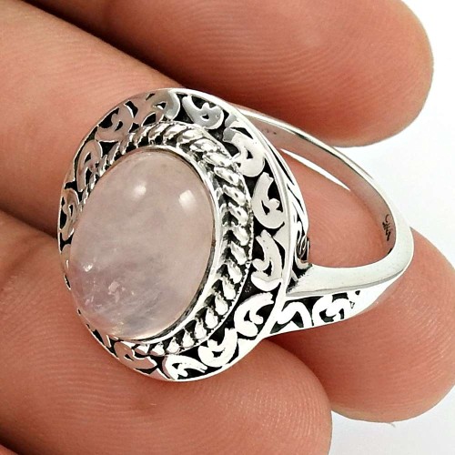Rose Quartz Gemstone Ring 925 Sterling Silver Stylish Jewelry QA35