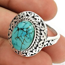 Turquoise Gemstone Ring 925 Sterling Silver Tribal Jewelry WS35