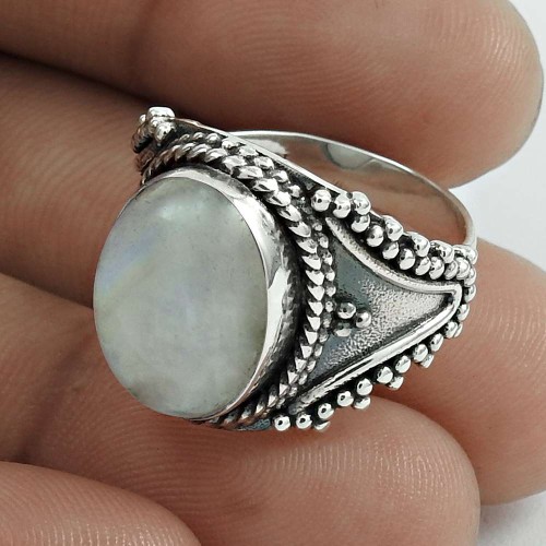 Sightly 925 Sterling Silver Rainbow Moonstone Gemstone Ring Size 7 Vintage Jewelry D84